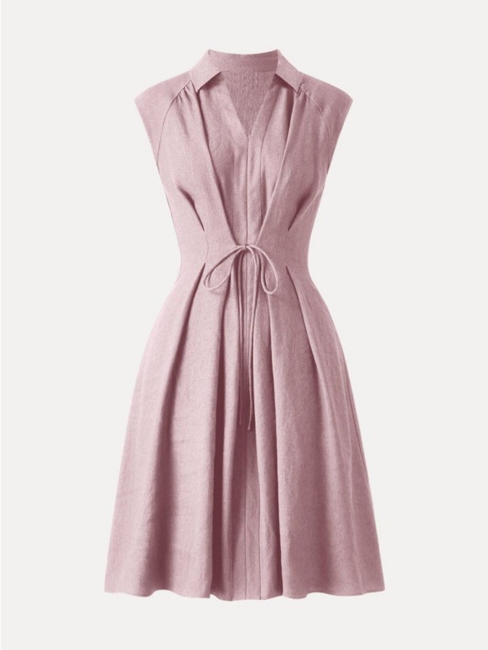 Sleeveless V-Neck Tie-Waist Midi Dress in Dusty Pink Size XS
